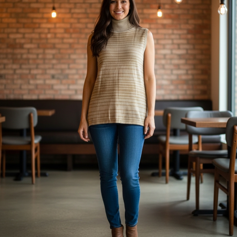 Merona Cream and Gold Striped Sleeveless